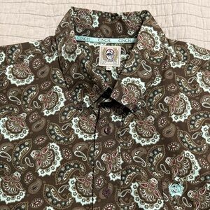 Cinch Men's Paisley Brown Blue Paisley Western LS Button Down Shirt Large